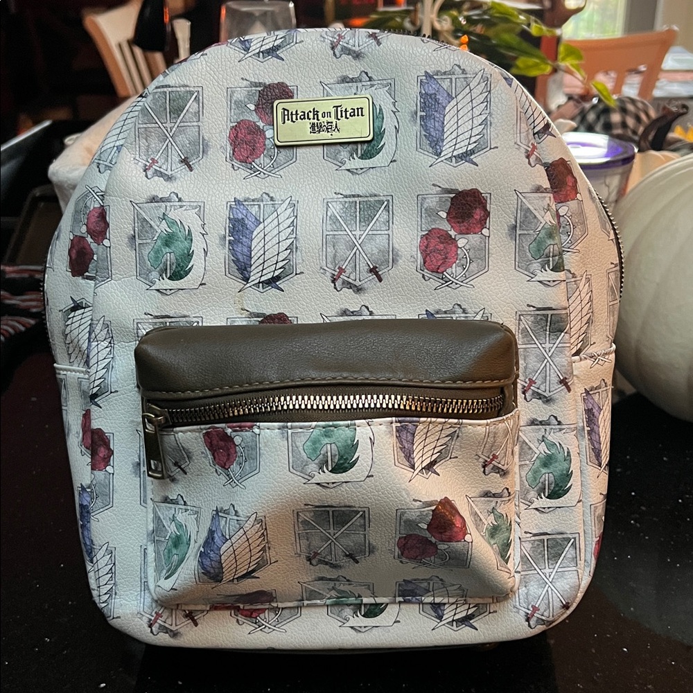 Bioworld White and Brown Backpack with Anime Design